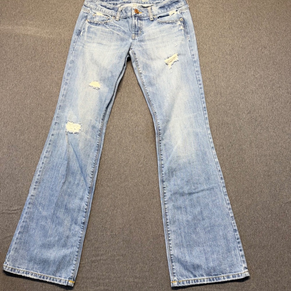 American Eagle Favorite Boyfriend Jeans Light Wash Distressed 4 Long Denim